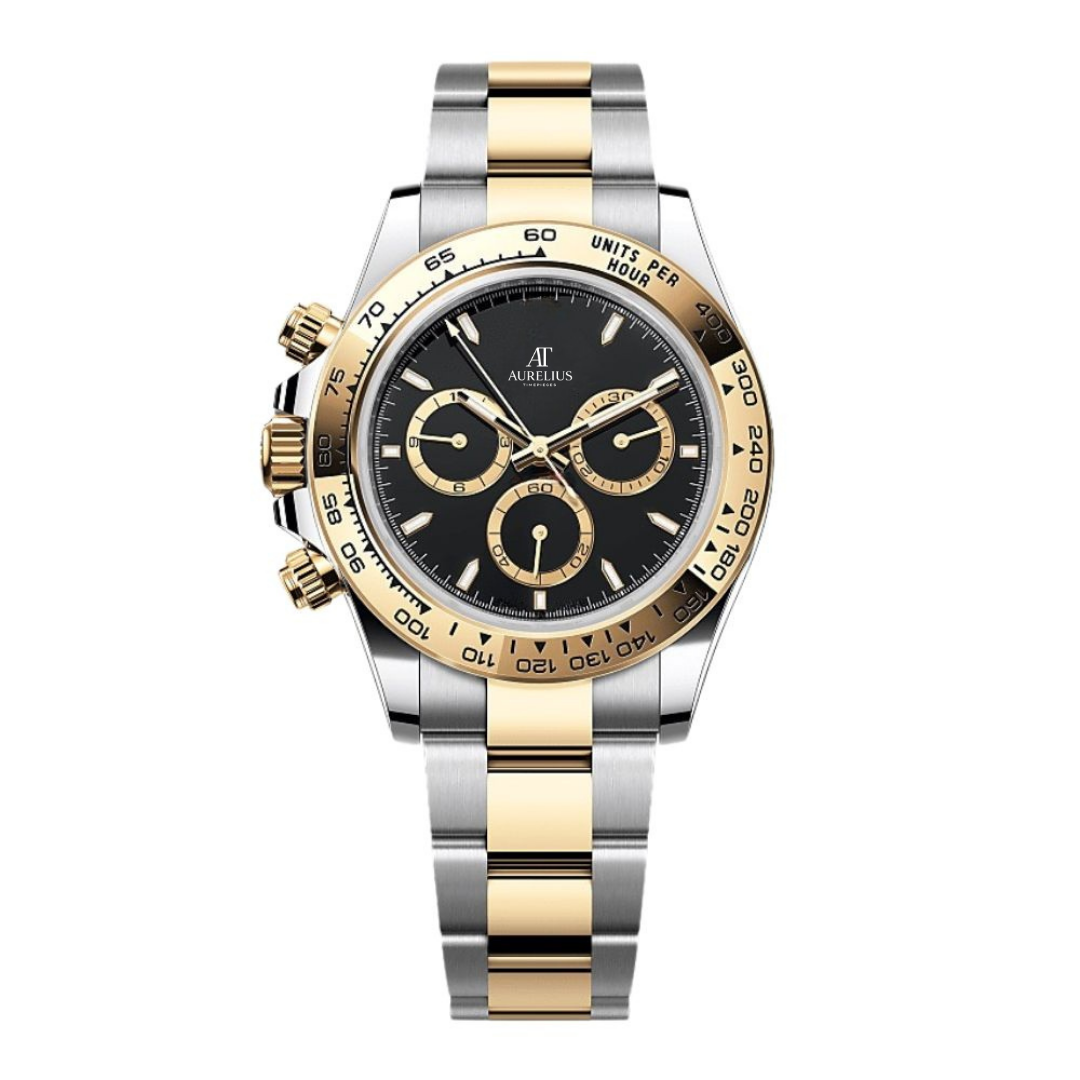 Racing-Chronograph 40 – Schwarzes Zifferblatt | Bicolor-Edelstahl- & Goldfarbenes Armband