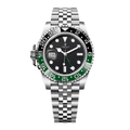 GMT-Reiseuhr 40 – Schwarzes Zifferblatt | Edelstahl-Jubilee-Armband & Schwarz-Grüne Keramiklünette