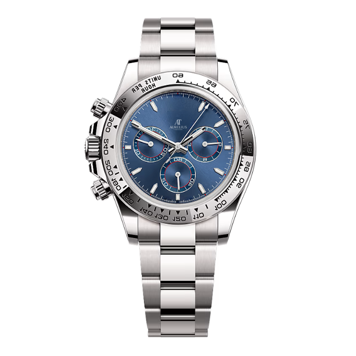 Chronograph 40 – Blaues Zifferblatt | Silberfarbenes Armband & Tachymeterlünette