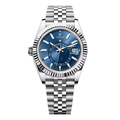 Weltreisender 42 – Blaues Sonnenschliff-Zifferblatt | Edelstahl-Jubilee-Armband & Geriffelte Lünette