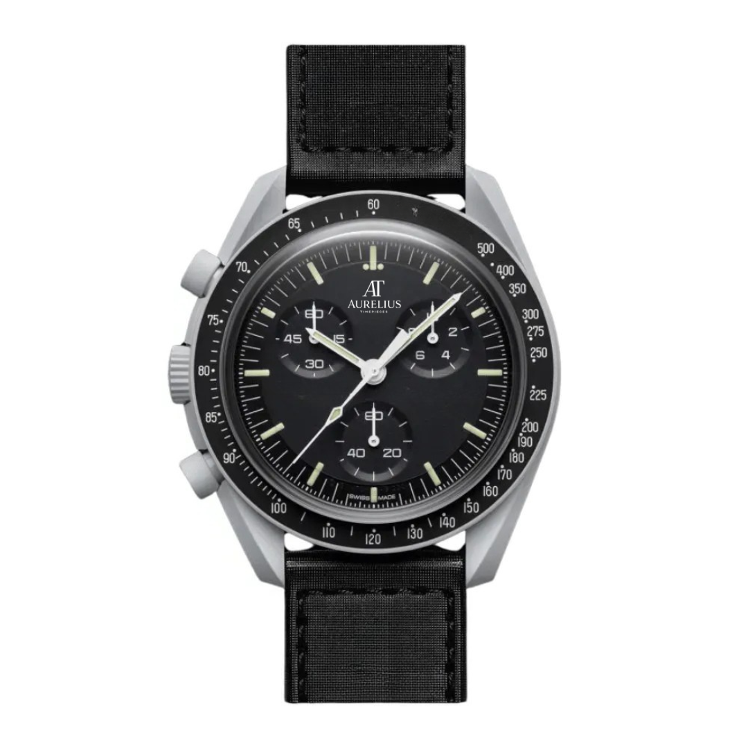 Chronograph 42 – Schwarzes Zifferblatt | Mattgraues Gehäuse & Schwarzes Textilarmband & Tachymeterlünette