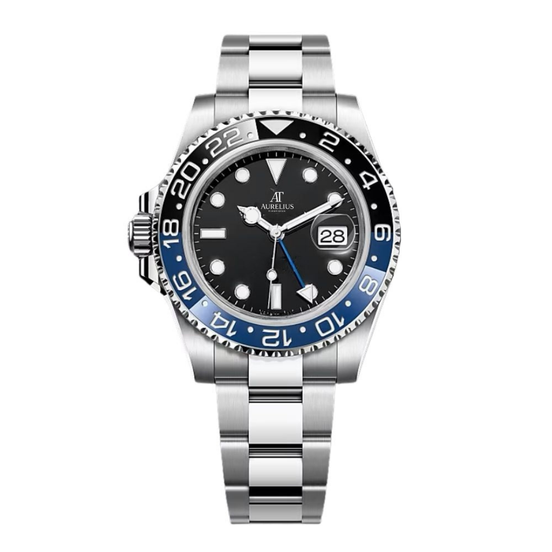 GMT 40 – Schwarzes Zifferblatt | Edelstahlarmband & Blau-Schwarze Keramiklünette