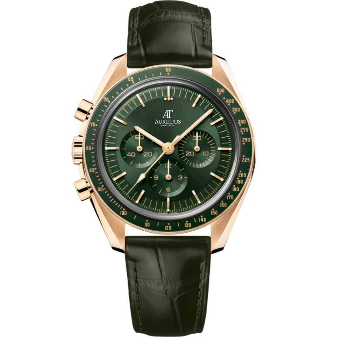 Professioneller Chronograph 42 – Grünes Zifferblatt | Goldfarbenes Gehäuse & Tachymeterlünette