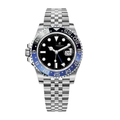 GMT-Reiseuhr 40 – Schwarzes Zifferblatt | Edelstahl-Jubilee-Armband & Blau-Schwarze Keramiklünette