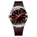Integrierte Signature 41 – Bordeauxrotes Sonnenschliff-Zifferblatt | Edelstahl- & Roségoldfarbenes Gehäuse & Schwarze Keramiklünette & Lederarmband