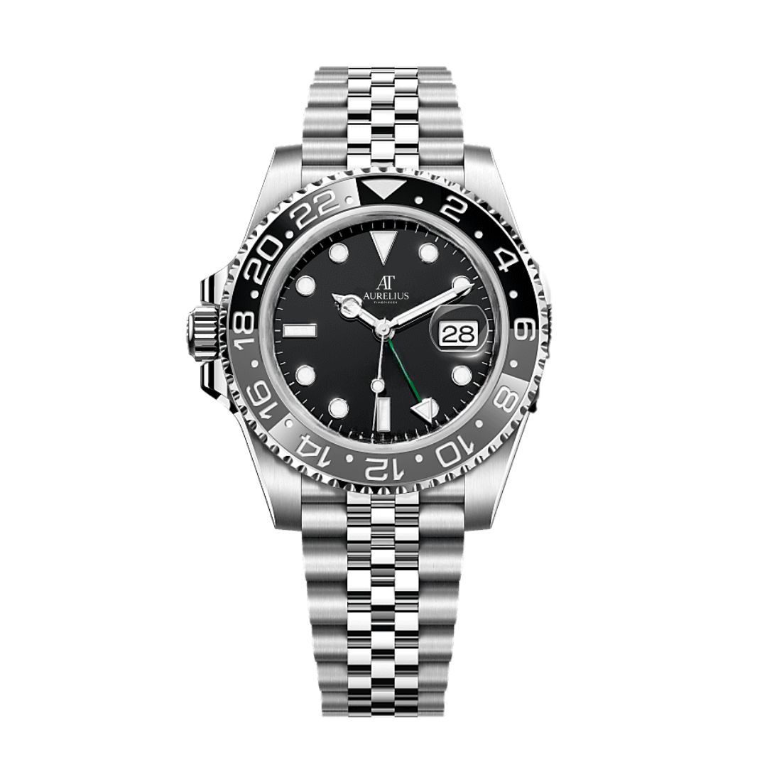 GMT Explorer 40 – Schwarz-Graues Zifferblatt | Edelstahl-Jubilee-Armband & Zweifarbige Keramiklünette