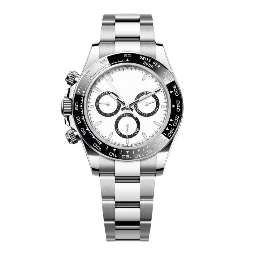 Racing-Chronograph 40 – Weißes Zifferblatt | Edelstahlgehäuse & Schwarze Keramik-Tachymeterlünette