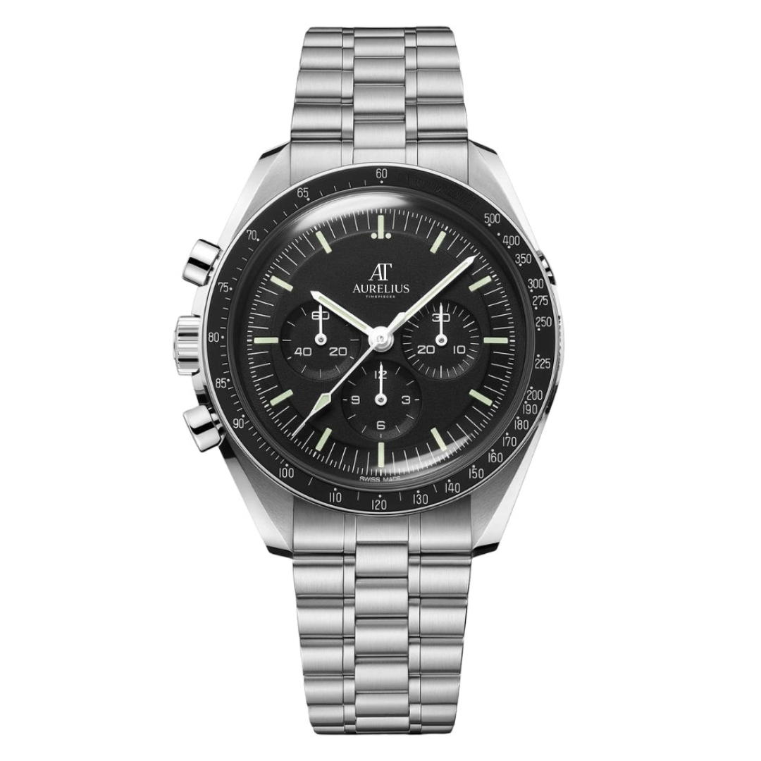 Professioneller Chronograph 42 – Schwarzes Zifferblatt | Edelstahlarmband & Tachymeterlünette