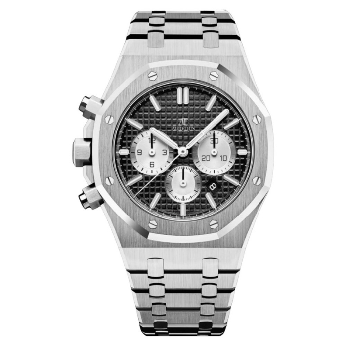 Chronograph 41 – Schwarzes Zifferblatt | Edelstahlarmband & Oktogonale Lünette
