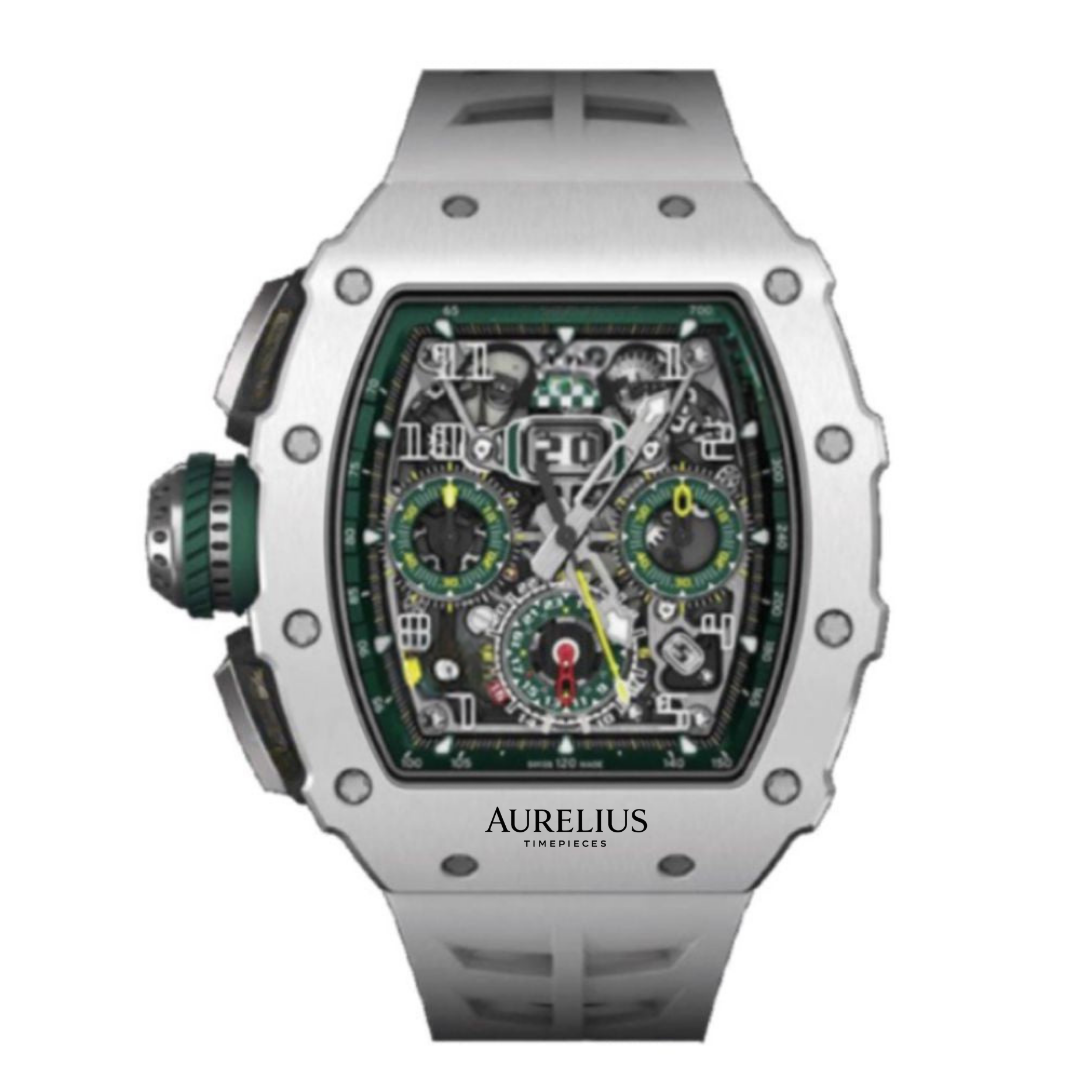 Skelett-Chronograph 44 – Durchbrochenes Zifferblatt Mit Grünen Akzenten | Weißes Gehäuse & Weißes Kautschukarmband