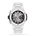 Fusion-Chronograph 42 – Schwarzes Skelett-Zifferblatt | Weißes Gehäuse & Schwarzes Kautschukarmband