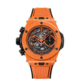 Fusion-Chronograph 42 – Schwarzes Skelett-Zifferblatt | Oranges Keramikgehäuse & Schwarzes Kautschukarmband