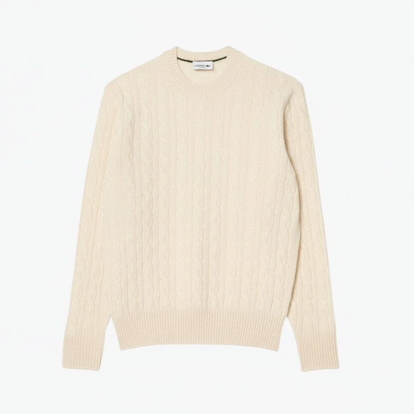 Cable Knit Carded Wool Crew Neck Sweater